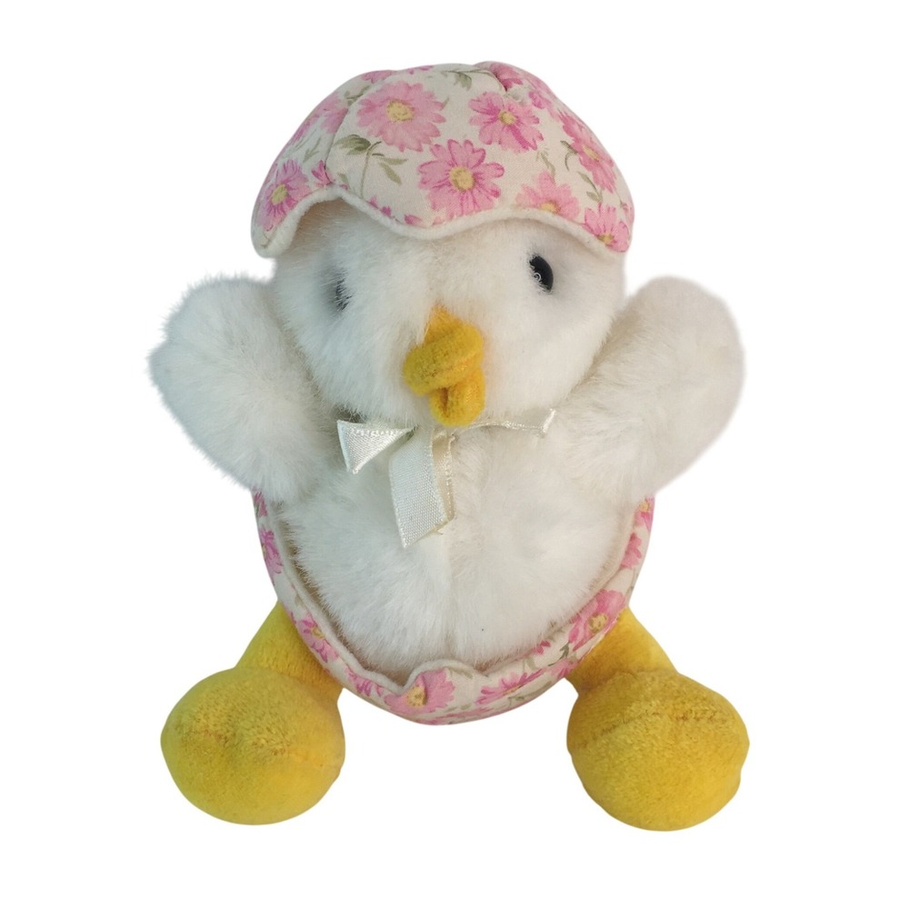 Chosun Plush Chick w/Pink Floral Egg 6" Easter Stuffed Toy Korea‎ Vtg RARE